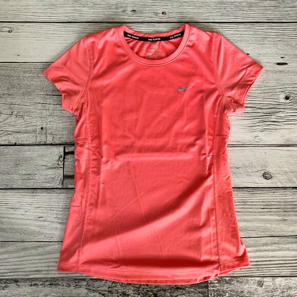 Nike Running Dri-Fit Short Sleeve Crewneck Pink Top Shirt - Picture 1 of 9